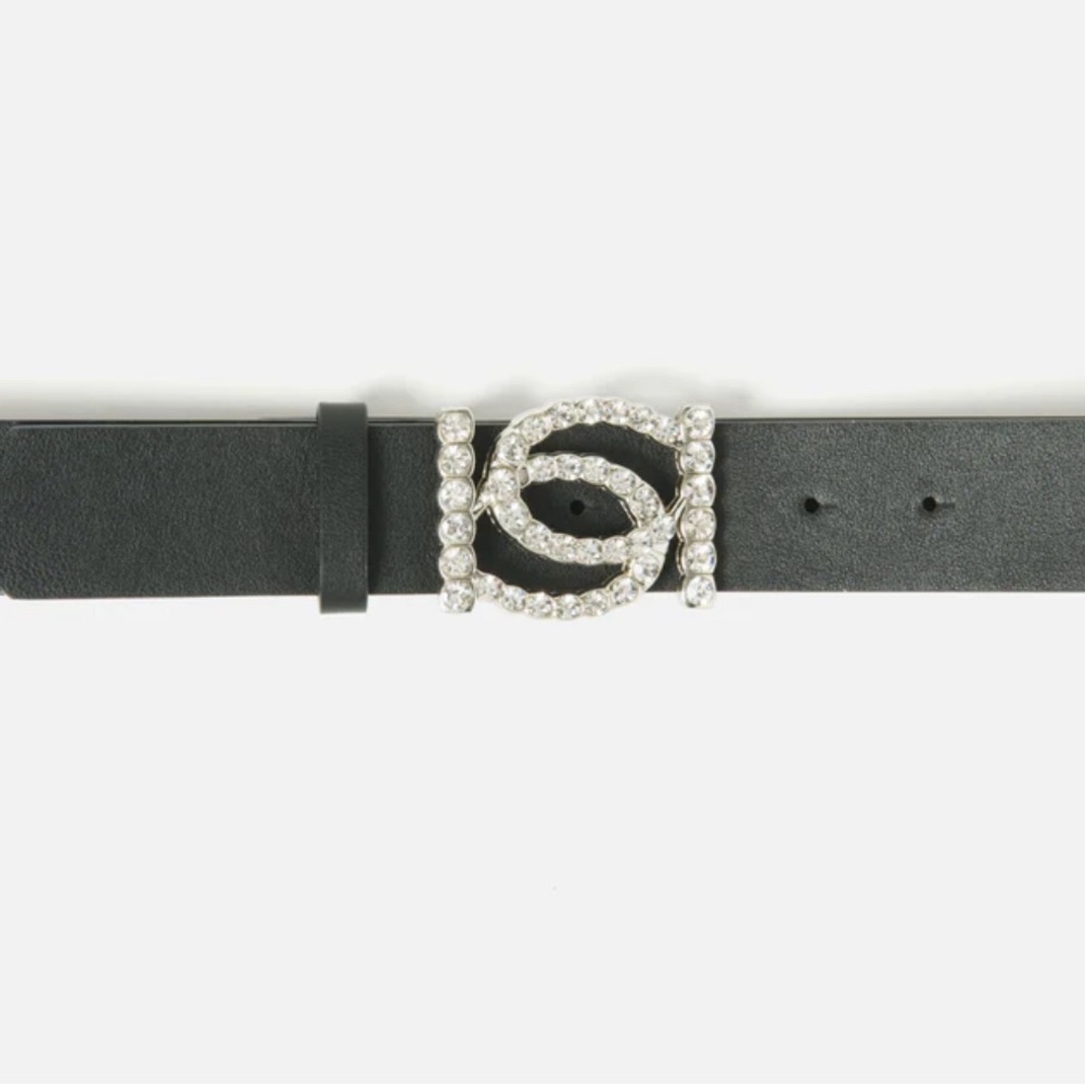 BEBE Bling Logo Silver Buckle Belt